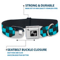 Load image into Gallery viewer, Dog Bone Seatbelt Buckle Collar - Checker Trio Baby Blue/Black/Turquoise

