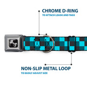 Dog Bone Seatbelt Buckle Collar - Checker Trio Baby Blue/Black/Turquoise