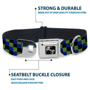 Dog Bone Seatbelt Buckle Collar - Checker Trio Green/Black/Blue