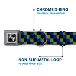 Dog Bone Seatbelt Buckle Collar - Checker Trio Green/Black/Blue