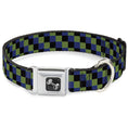 Load image into Gallery viewer, Dog Bone Seatbelt Buckle Collar - Checker Trio Green/Black/Blue
