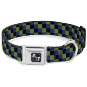 Dog Bone Seatbelt Buckle Collar - Checker Trio Green/Black/Blue