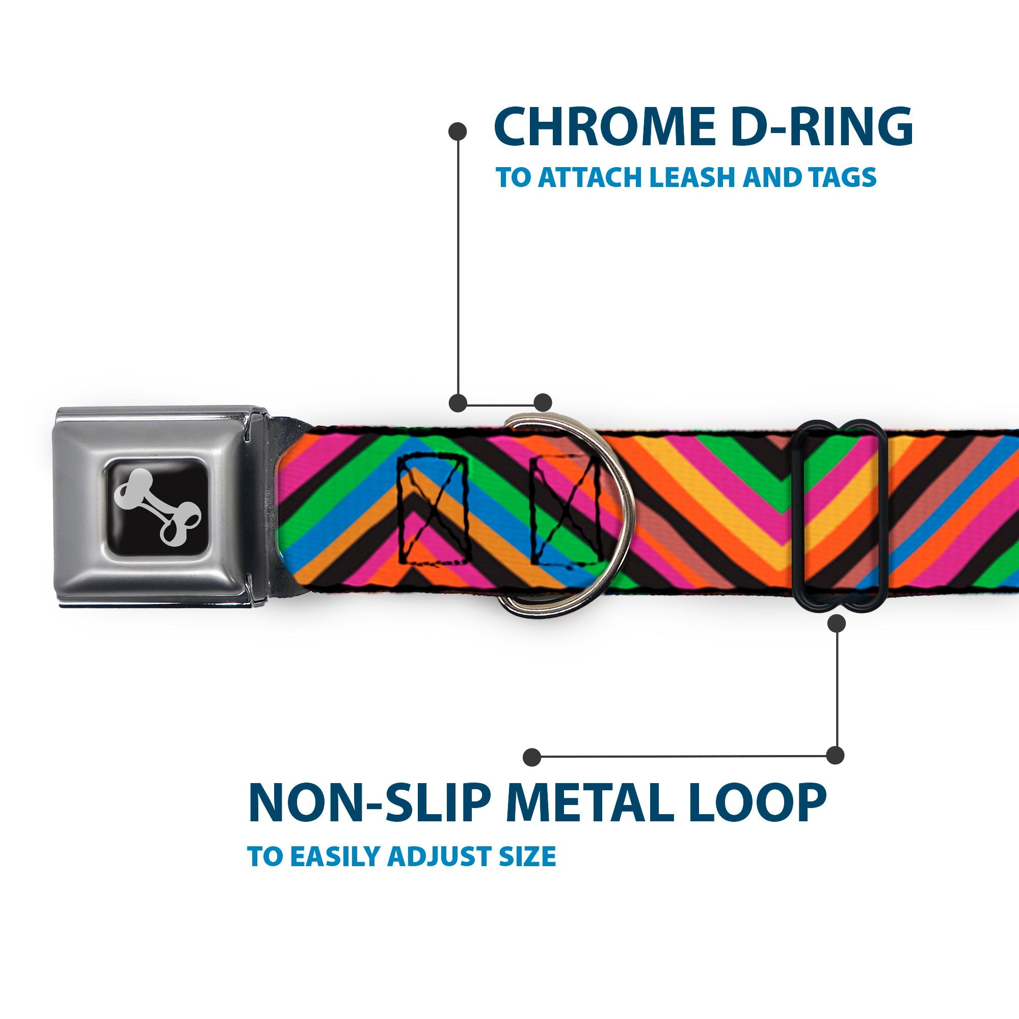Dog Bone Seatbelt Buckle Collar - Diamond Freehand Multi Color