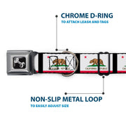 Dog Bone Seatbelt Buckle Collar - California Flag Repeat/Black