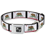 Dog Bone Seatbelt Buckle Collar - California Flag Repeat/Black