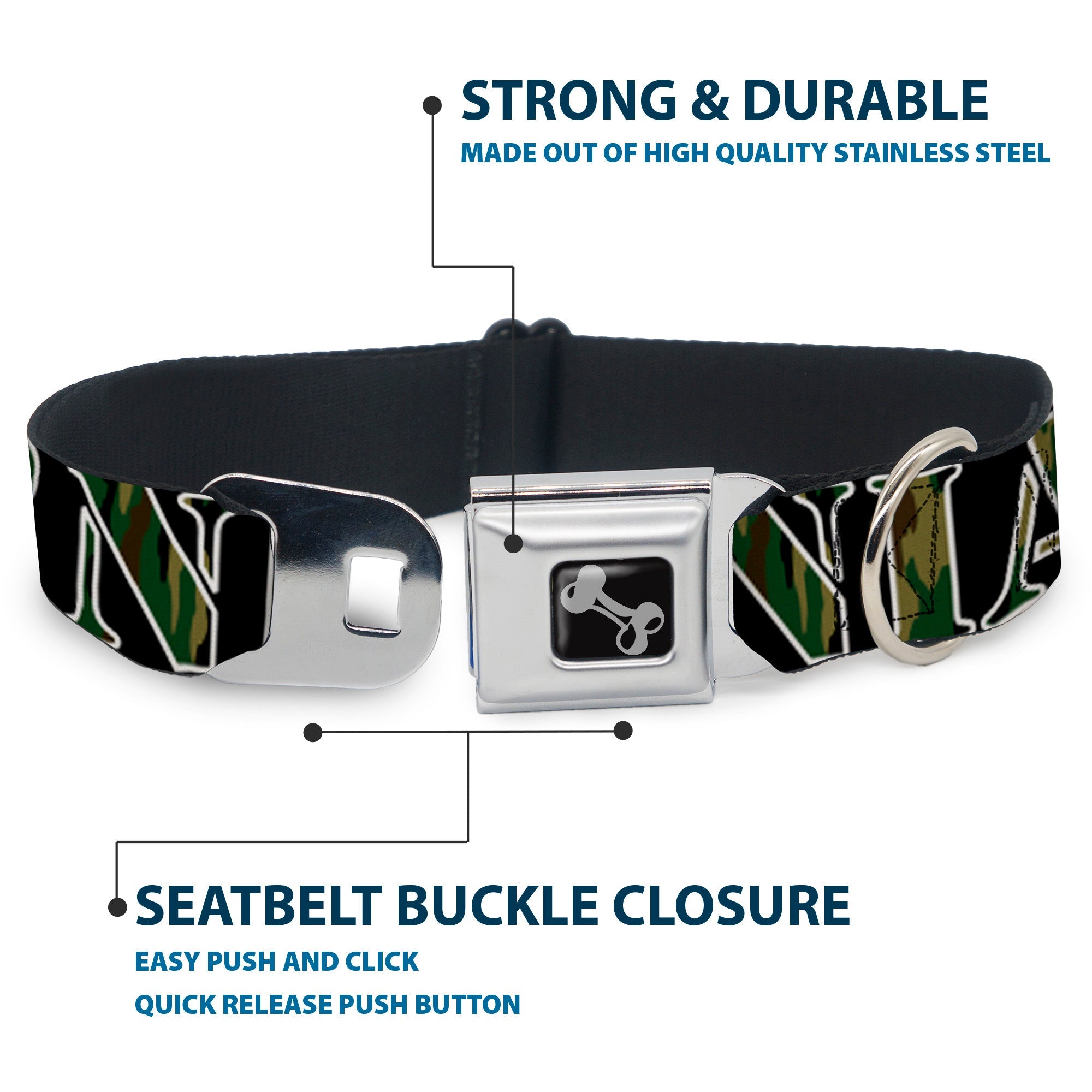 Dog Bone Seatbelt Buckle Collar - CALIFORNIA/Bear Silhouette Black/Camo Olive