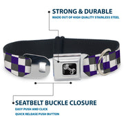 Dog Bone Seatbelt Buckle Collar - Checker Gray/Purple/White