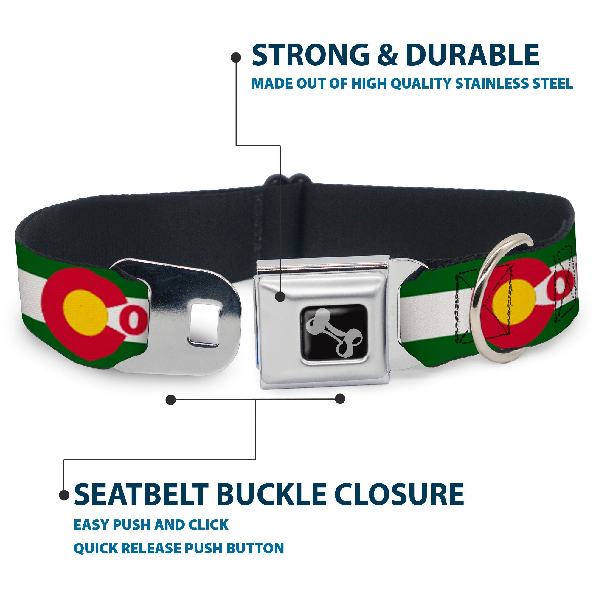 Dog Bone Seatbelt Buckle Collar - COLFAX Green Stripe