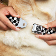 Dog Bone Seatbelt Buckle Collar - Checker Weathered2 Black/White