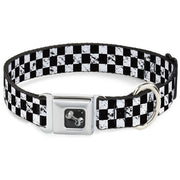 Dog Bone Seatbelt Buckle Collar - Checker Weathered2 Black/White