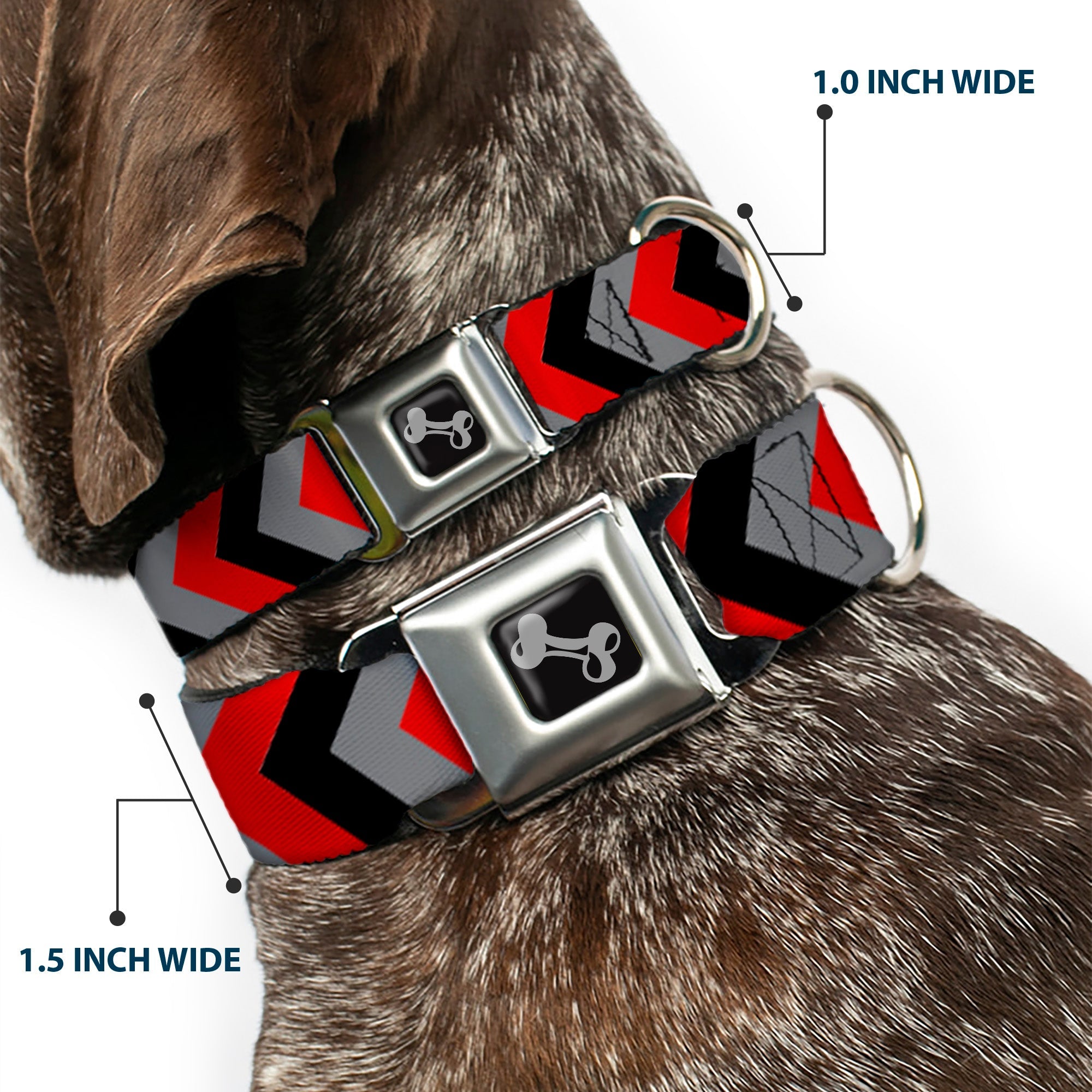 Dog Bone Seatbelt Buckle Collar - Chevron Red/Black/Gray