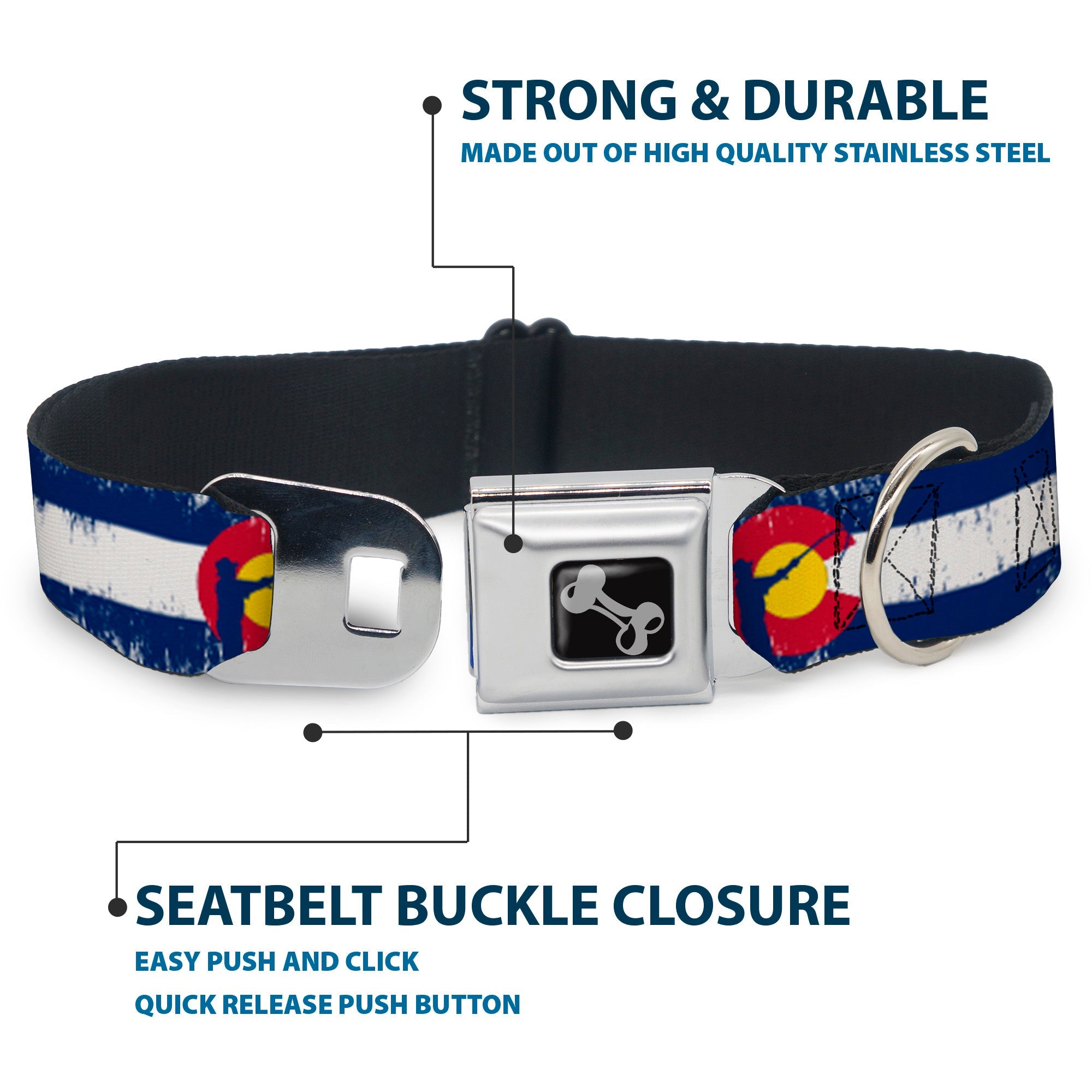 Dog Bone Seatbelt Buckle Collar - Colorado Flag/Fisher Weathered