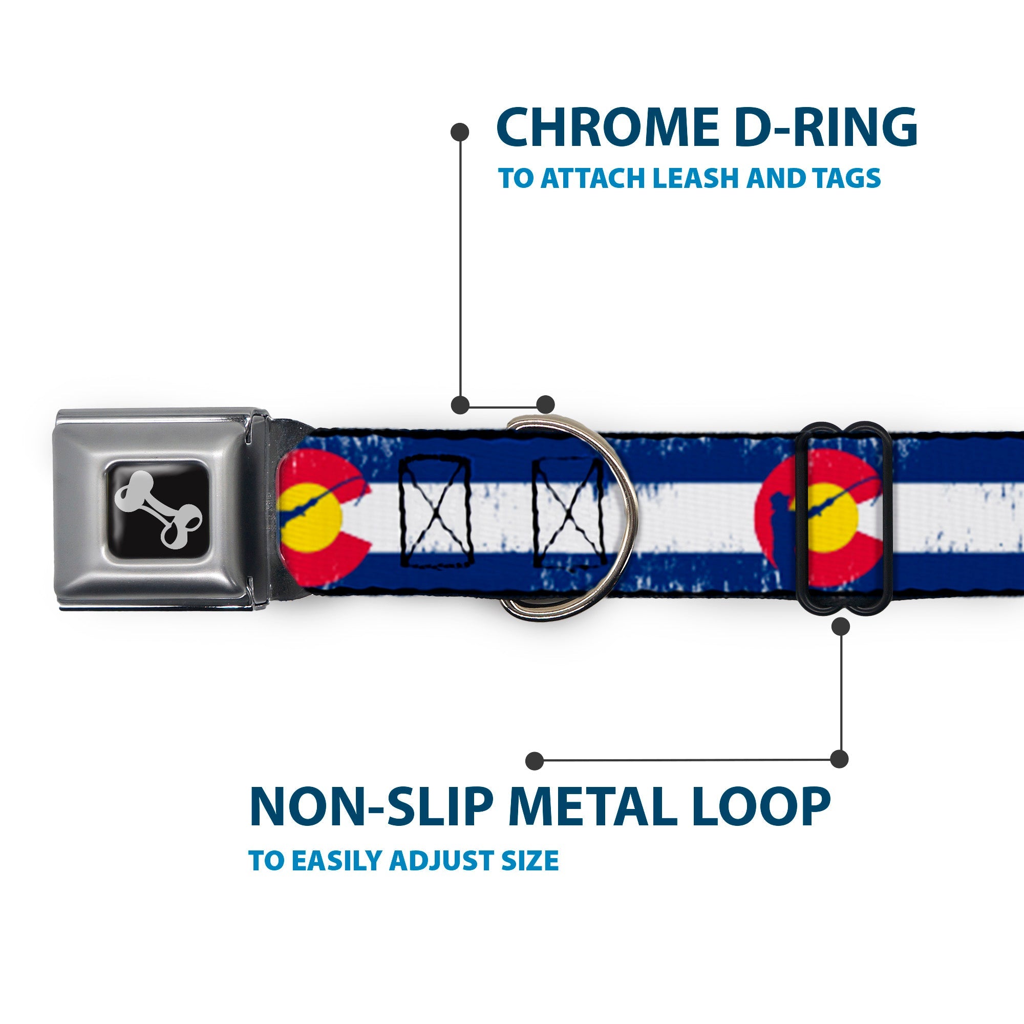 Dog Bone Seatbelt Buckle Collar - Colorado Flag/Fisher Weathered