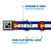 Dog Bone Seatbelt Buckle Collar - Colorado Flag/Fisher Weathered