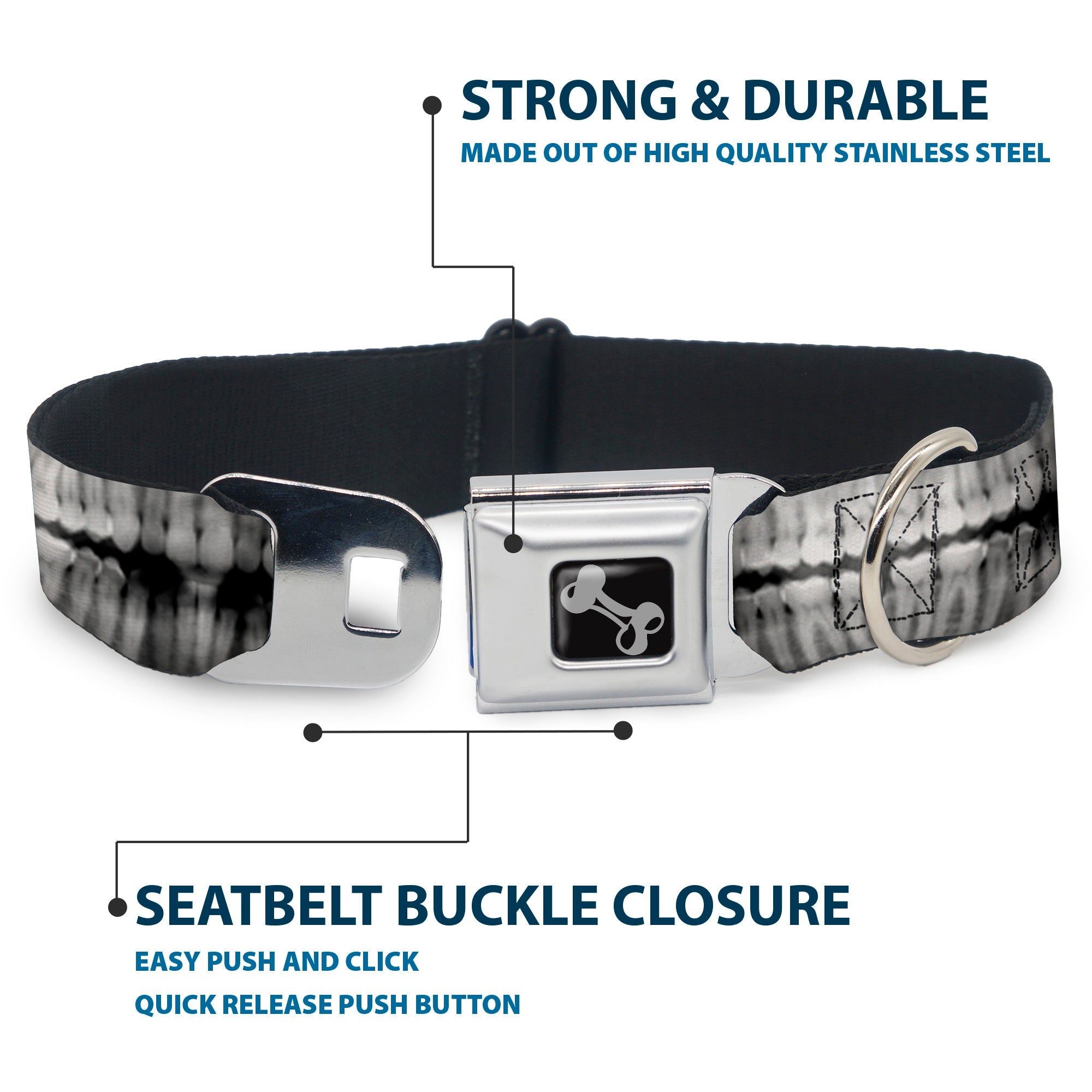 Dog Bone Seatbelt Buckle Collar - Dental X-Rays Black/White