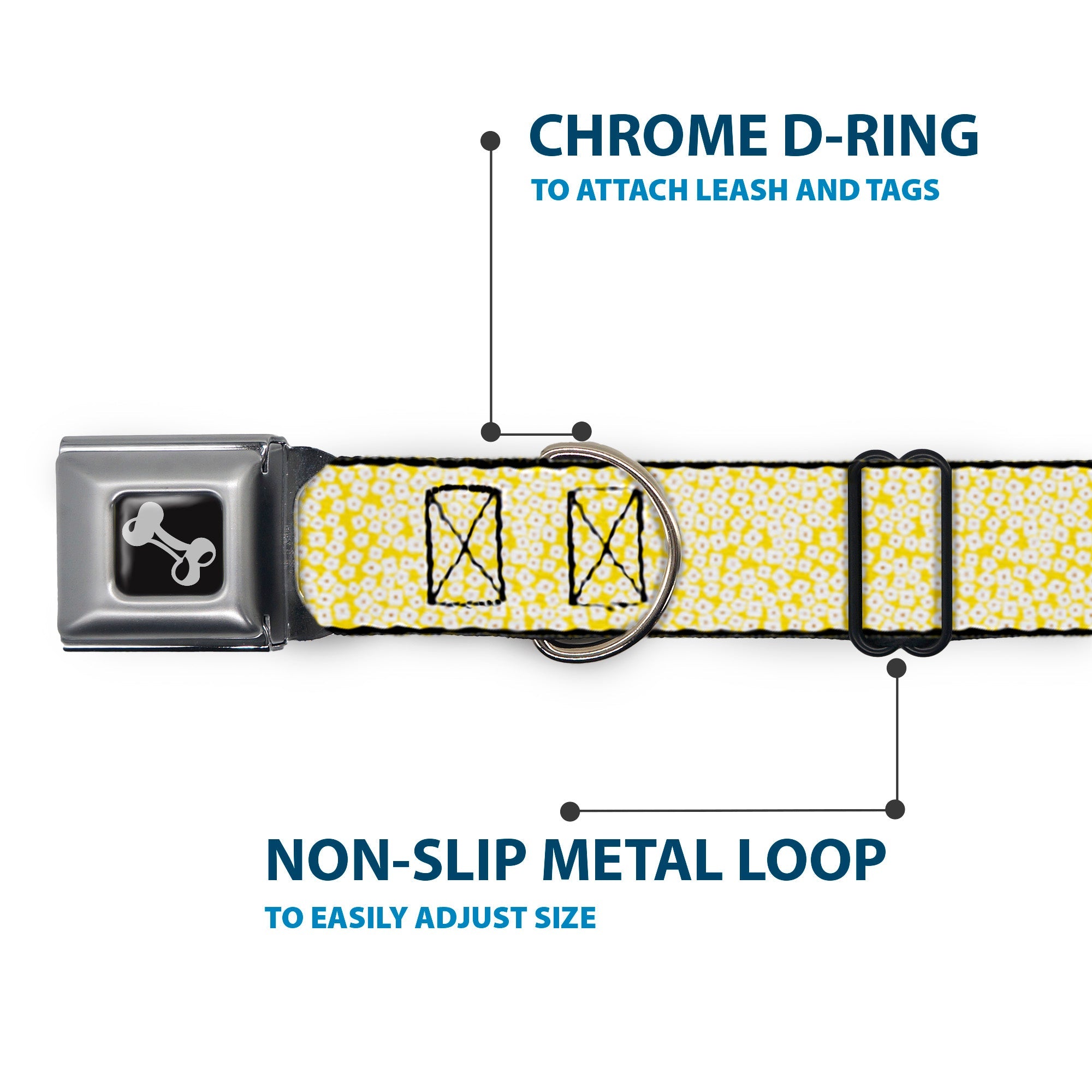 Dog Bone Seatbelt Buckle Collar - Ditsy Floral Yellow/White/Brown
