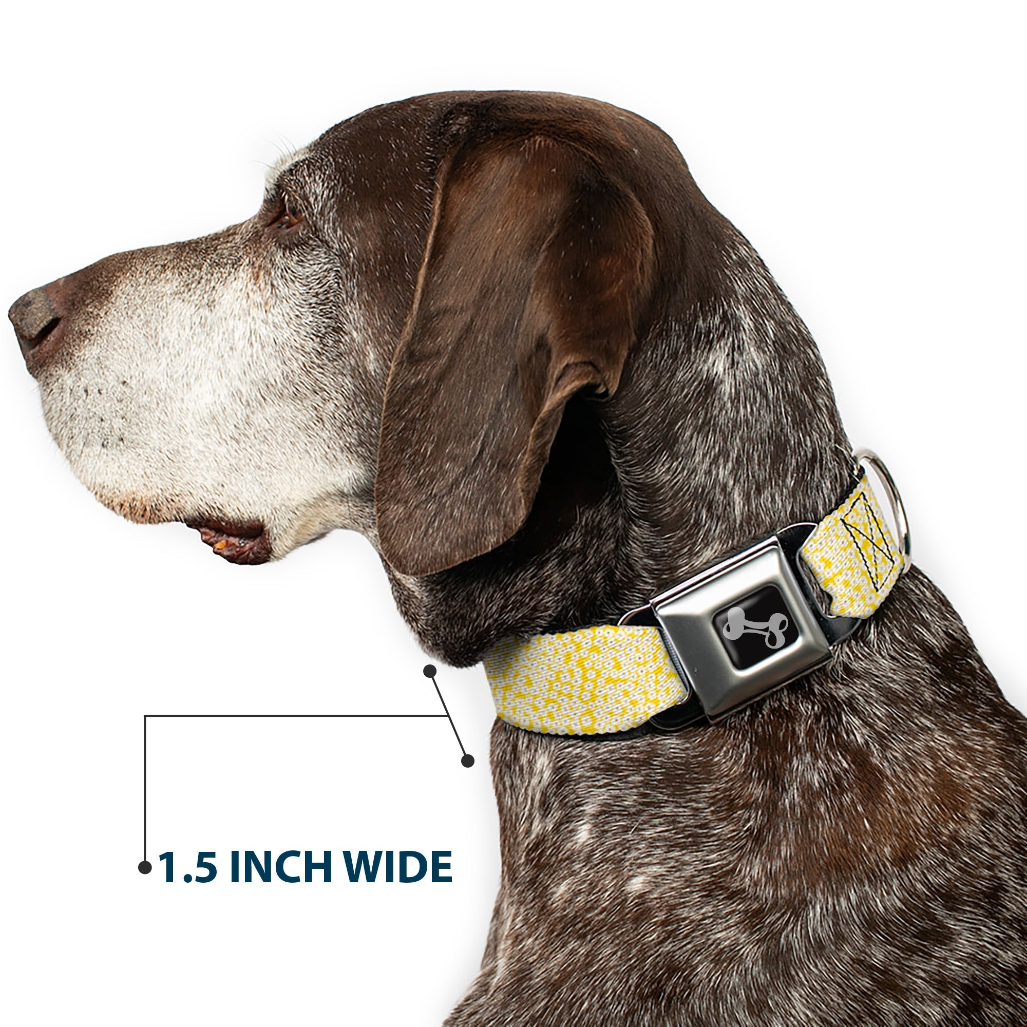 Dog Bone Seatbelt Buckle Collar - Ditsy Floral Yellow/White/Brown