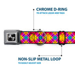 Dog Bone Seatbelt Buckle Collar - Diamond Plaid Orange/Yellow/Blue/Purple/Fuchsia