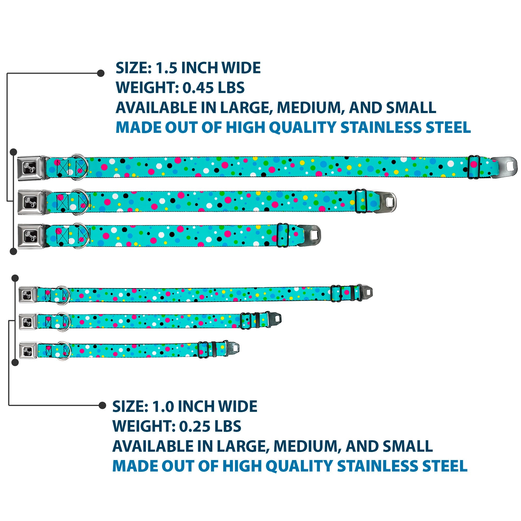 Dog Bone Seatbelt Buckle Collar - Dots Seafoam Green/Multi Pastel
