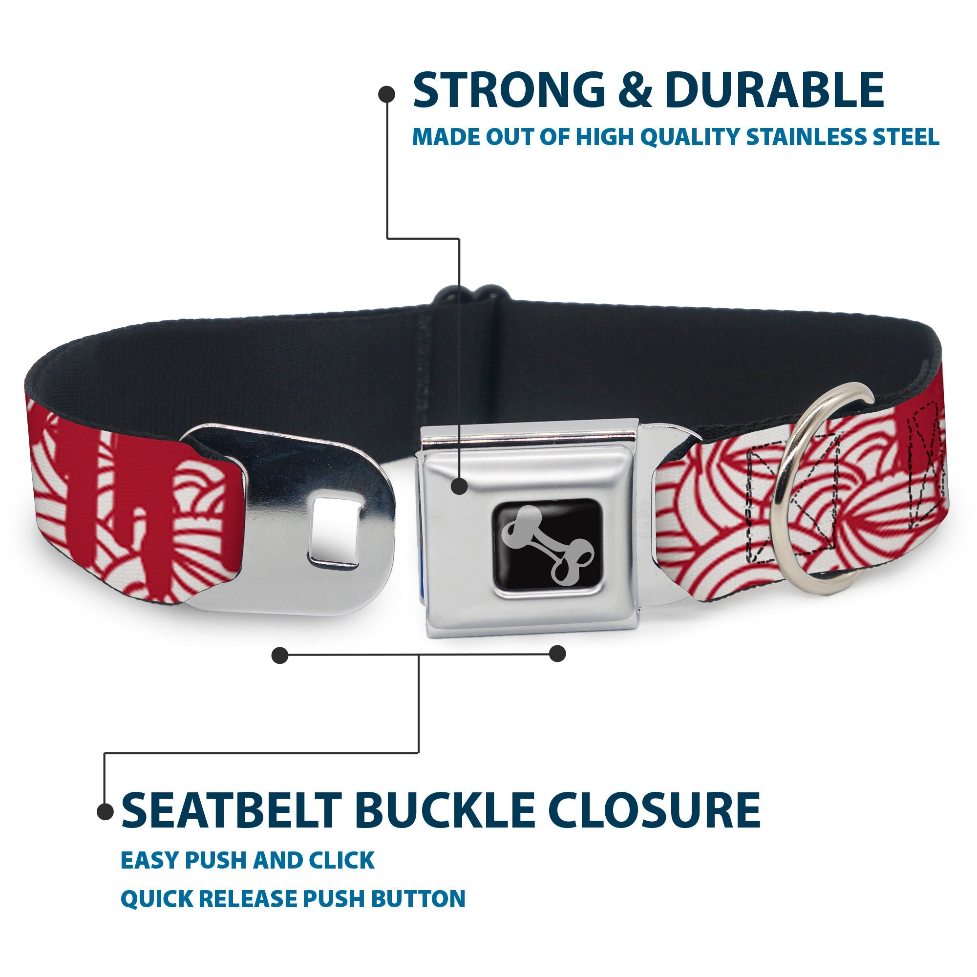 Dog Bone Seatbelt Buckle Collar - Doodle1/Paint Drips White/Red