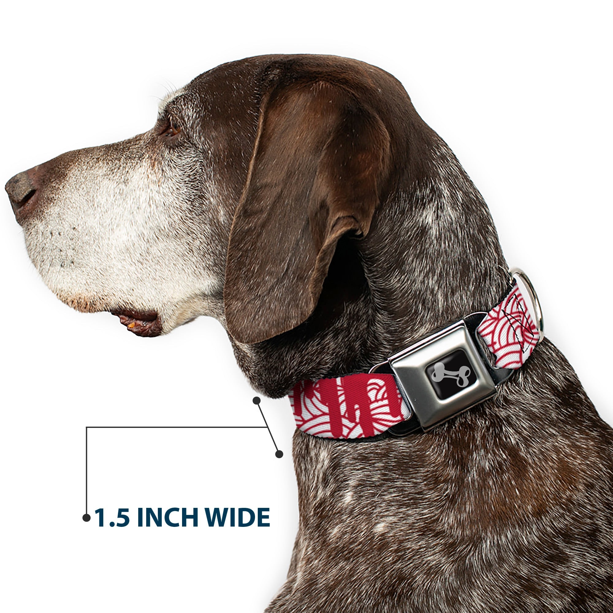 Dog Bone Seatbelt Buckle Collar - Doodle1/Paint Drips White/Red