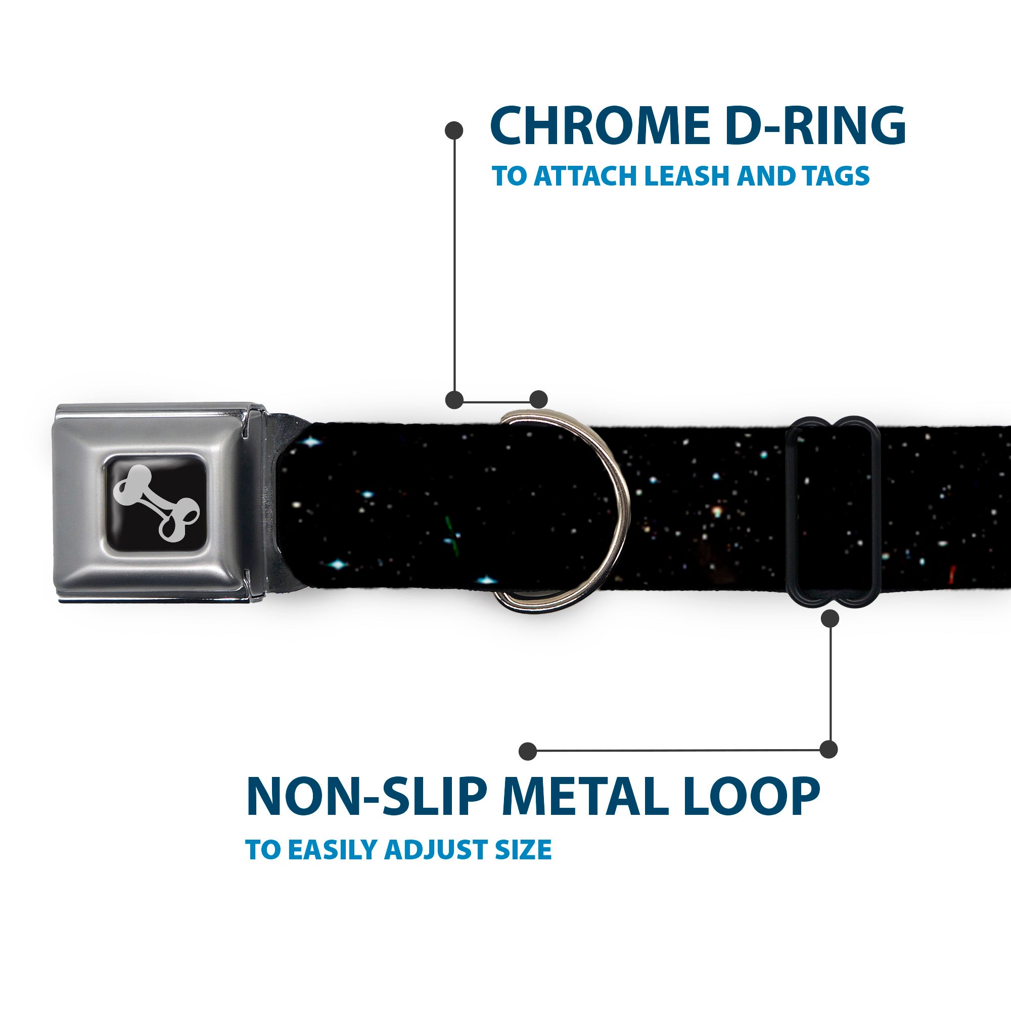Dog Bone Seatbelt Buckle Collar - Deep Space2 Black/White