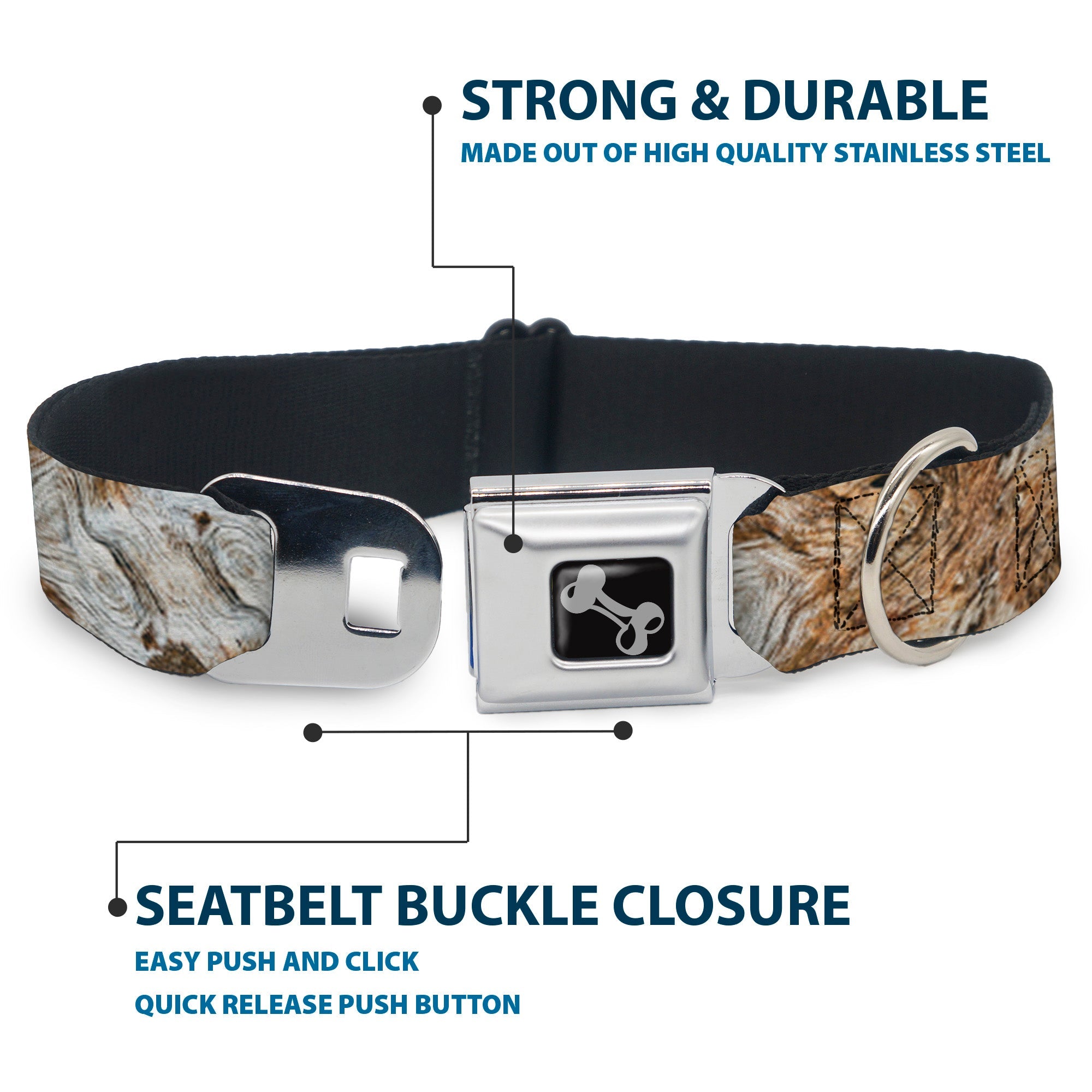 Dog Bone Seatbelt Buckle Collar - Driftwood Grain