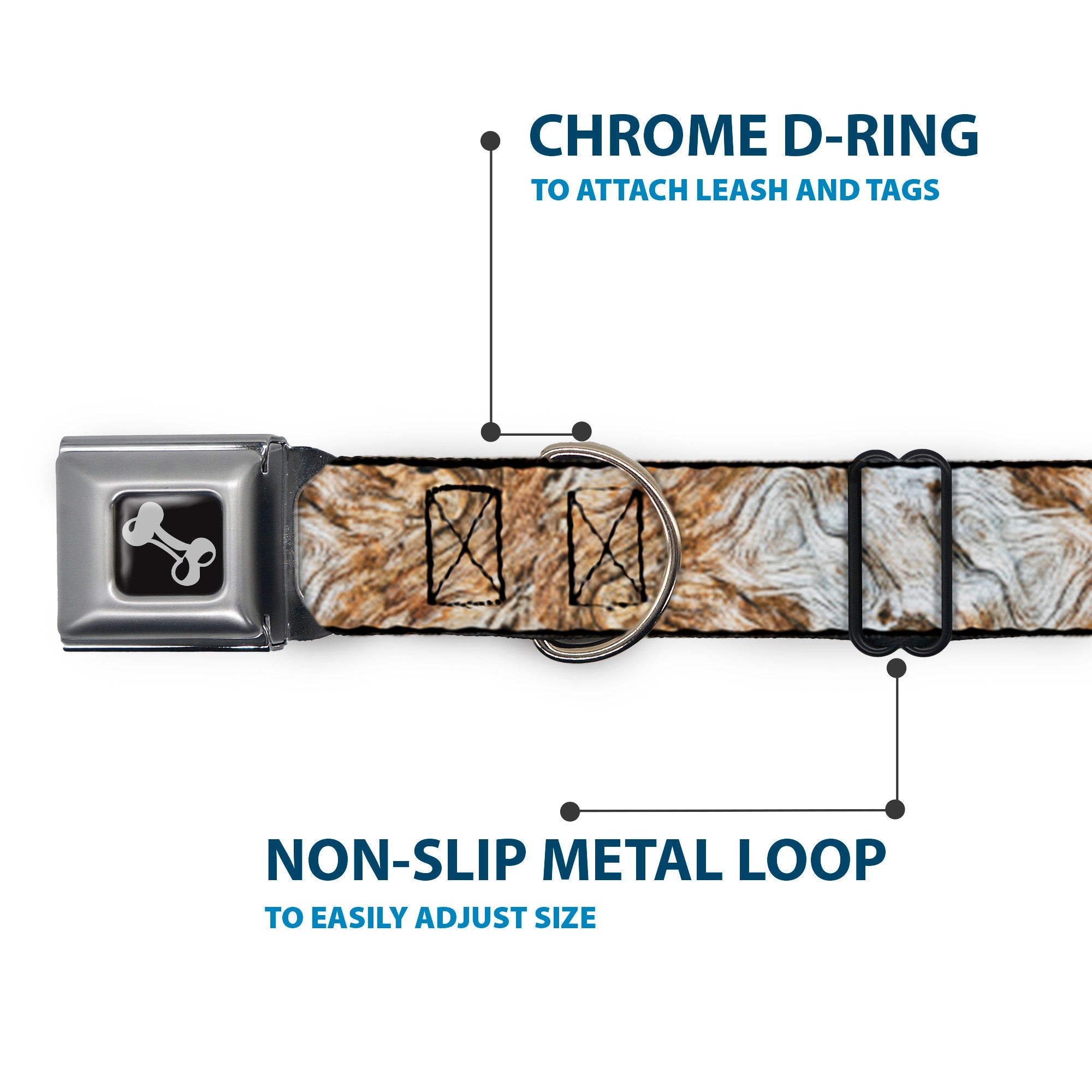 Dog Bone Seatbelt Buckle Collar - Driftwood Grain