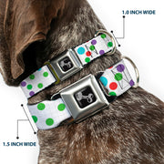 Dog Bone Black/Silver Seatbelt Buckle Collar - Dots/Grid White/Gray/Multi Color