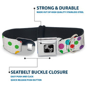 Dog Bone Black/Silver Seatbelt Buckle Collar - Dots/Grid White/Gray/Multi Color