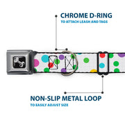 Dog Bone Black/Silver Seatbelt Buckle Collar - Dots/Grid White/Gray/Multi Color