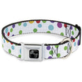 Load image into Gallery viewer, Dog Bone Black/Silver Seatbelt Buckle Collar - Dots/Grid White/Gray/Multi Color

