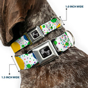 Dog Bone Seatbelt Buckle Collar - Dots/Grid3 White/Gray/Multi Color