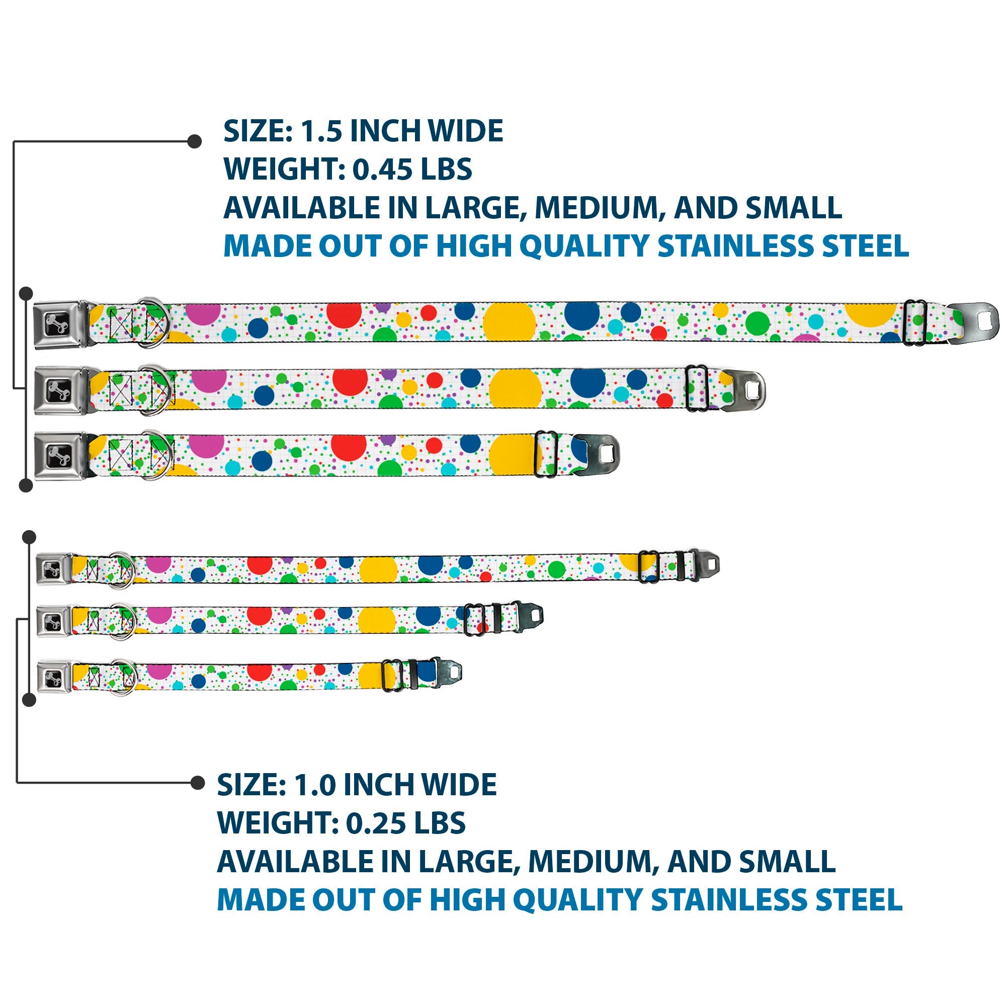 Dog Bone Seatbelt Buckle Collar - Dots/Grid3 White/Gray/Multi Color