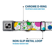 Dog Bone Seatbelt Buckle Collar - Dots/Grid3 White/Gray/Multi Color