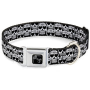 Dog Bone Seatbelt Buckle Collar - Diamond Sugar Skull Stacked Black/Silver Fade/White