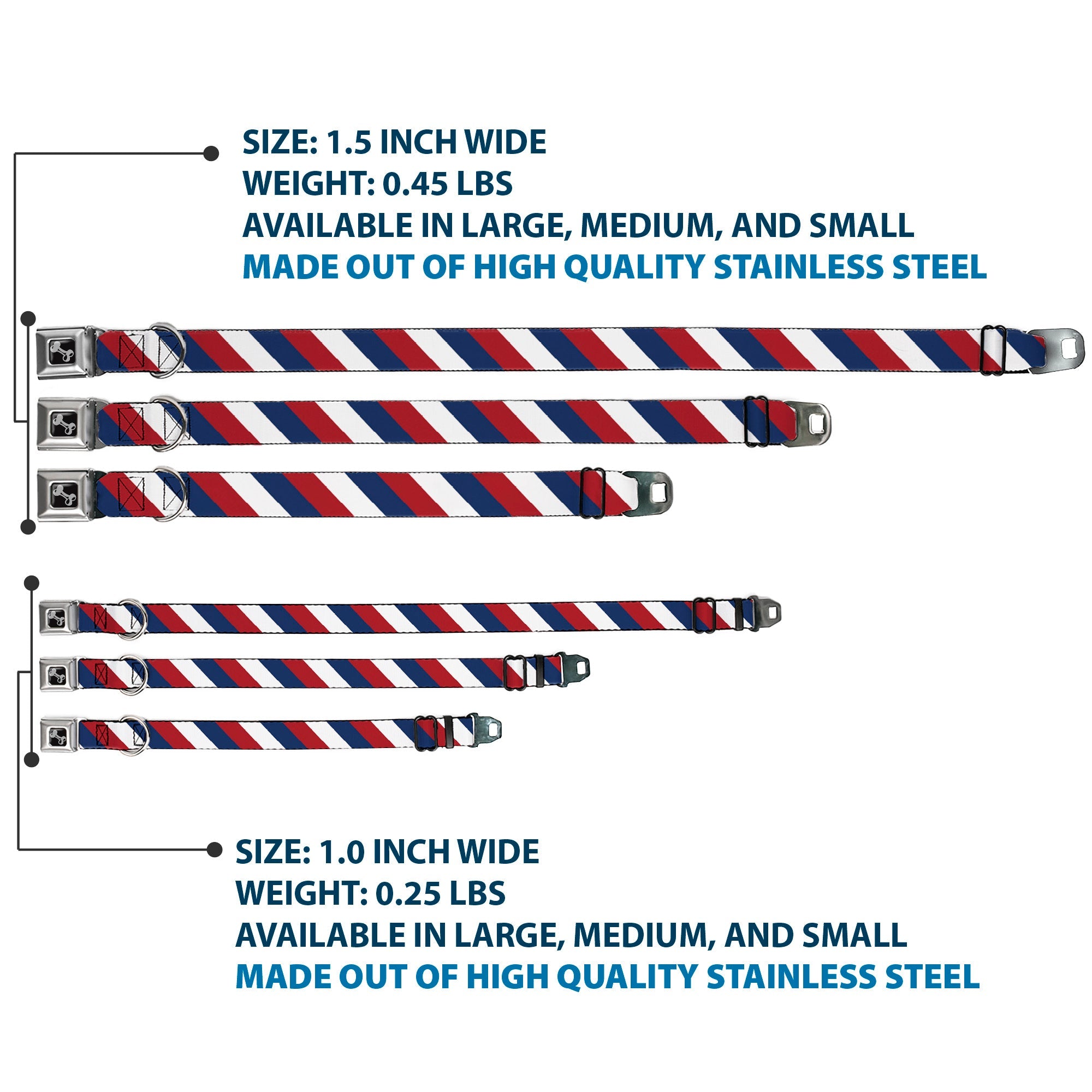 Dog Bone Seatbelt Buckle Collar - Diagonal Stripe Red/White/Navy