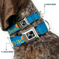 Load image into Gallery viewer, Dog Bone Seatbelt Buckle Collar - DAYTON BEACH Script/Sun/Palm Trees Blue Fade/Yellow/Oranges/Green
