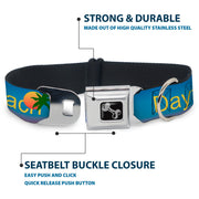 Dog Bone Seatbelt Buckle Collar - DAYTON BEACH Script/Sun/Palm Trees Blue Fade/Yellow/Oranges/Green
