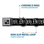 Dog Bone Black/Silver Seatbelt Buckle Collar - DEATH w/Coffin Old English Black/White