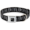 Load image into Gallery viewer, Dog Bone Black/Silver Seatbelt Buckle Collar - DEATH w/Coffin Old English Black/White
