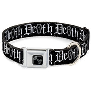 Dog Bone Black/Silver Seatbelt Buckle Collar - DEATH w/Coffin Old English Black/White