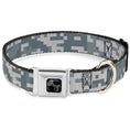 Load image into Gallery viewer, Dog Bone Black/Silver Seatbelt Buckle Collar - Digital Camo2 Grays

