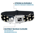 Load image into Gallery viewer, Dog Bone Black/Silver Seatbelt Buckle Collar - Daisies Scattered Black/White/Yellow

