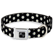 Dog Bone Black/Silver Seatbelt Buckle Collar - Daisies Scattered Black/White/Yellow