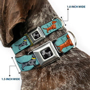 Dog Bone Seatbelt Buckle Collar - Dachshund 4-Dogs/Paws Aquas