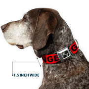 Dog Bone Black/Silver Seatbelt Buckle Collar - DANGER Text Red/Black