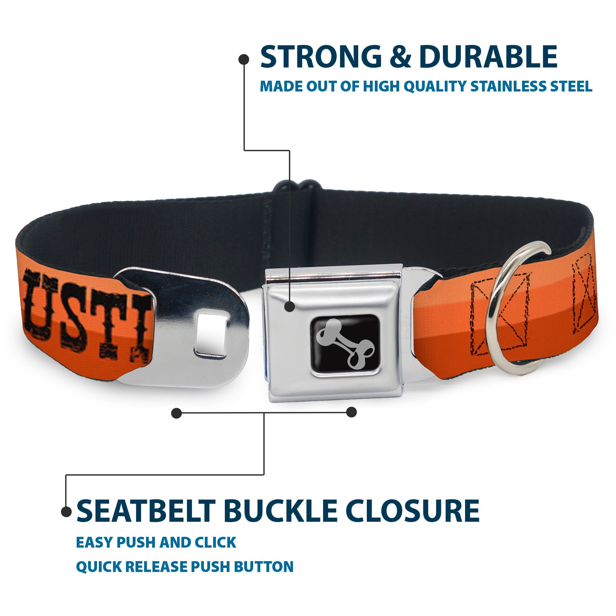 Dog Bone Black/Silver Seatbelt Buckle Collar - Dallas-Raleigh-Tennessee-Austin-Boston Stripes Browns/Black