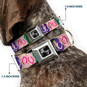 Dog Bone Seatbelt Buckle Collar - Flip Flops5 CLOSE-UP Sand/Multi Color