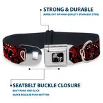 Dog Bone Seatbelt Buckle Collar - Floral Paisley3 Black/Red/Gray/White
